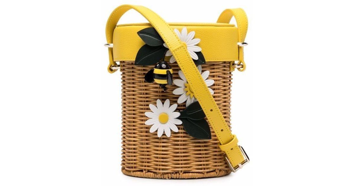 Kate Spade Floralappliqué Straw Bucket Bag Lyst