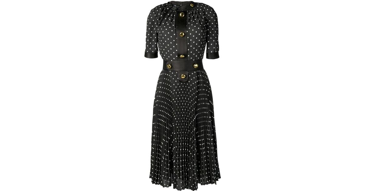Prada Polka Dot Pleated Dress in Black | Lyst