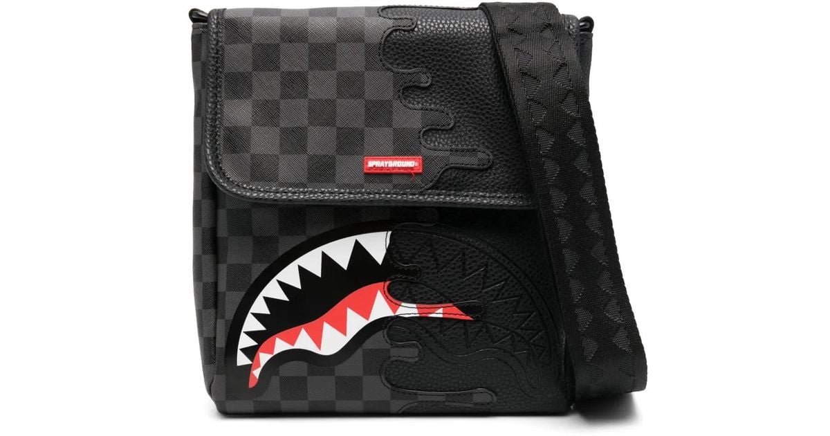 【SPRAYGROUND】Unfinished SHARK メッセンジャーバッグ 関送込 Sprayground Unfinished Shark Messenger Bag in Black for Men