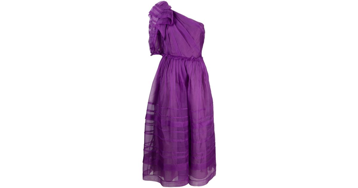 Ulla Johnson Artemis One-shoulder Silk-organza Midi Dress in Purple | Lyst
