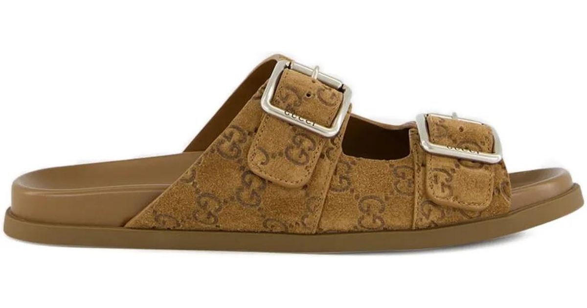 Gucci Beige Monogram Double-Buckle Mens Sandals Gucci Marmont GG Double Strap Sandals | Neiman Marcus main image 3