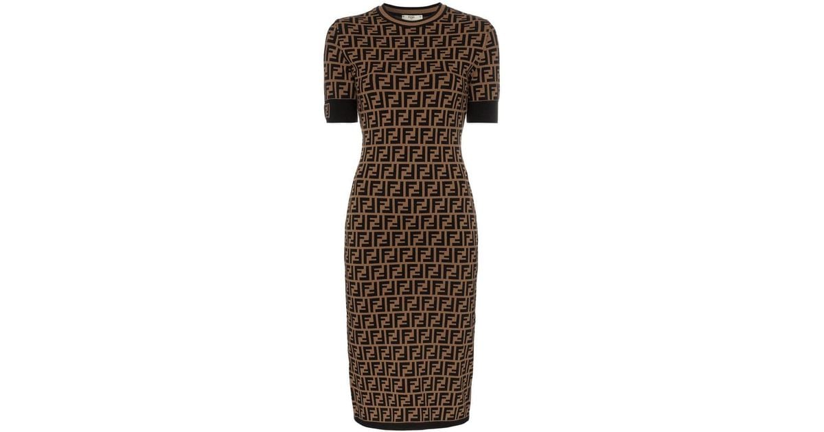 Fendi Ff Midi Dress in Brown | Lyst Canada Fendi Ff Midi Dress in Brown | Lyst Canada