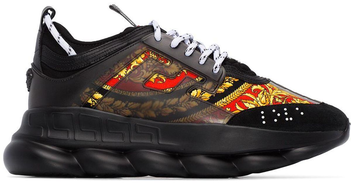 Versace Black Barocco Chain Reaction Sneakers for Men | Lyst