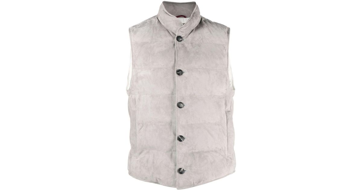 Brunello Cucinelli Suede Padded Down Gilet in White for Men | Lyst