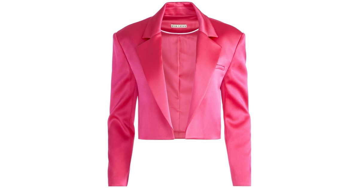 Alice + Olivia Oversized Satin Cropped Blazer in Pink | Lyst