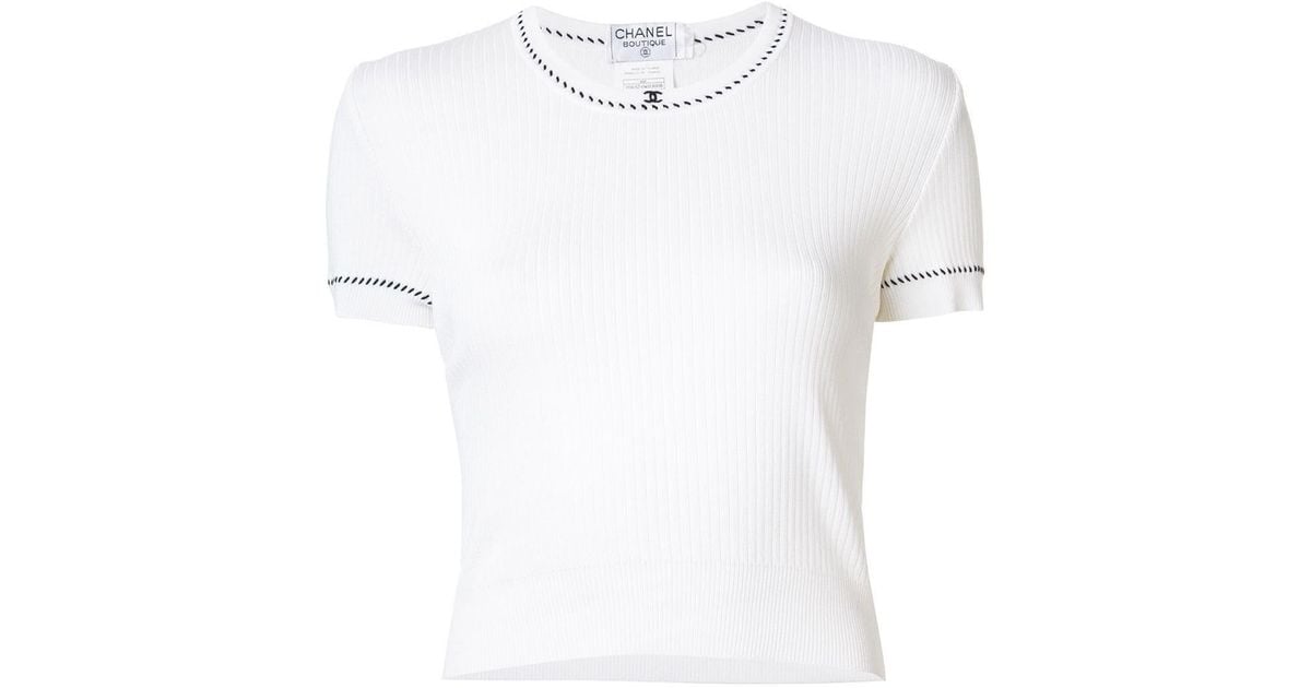 Chanel - White Ribbed Crochet-Front Cropped Top Sz XS – Current