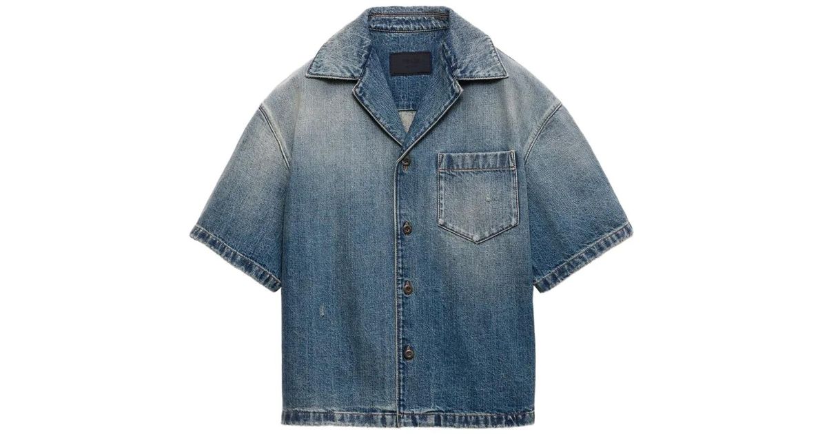 Prada Denim Bowling Shirt in Blue for Men | Lyst