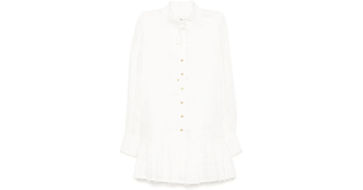 【Aje.】Cloud Embroidered Dress Cloud Scallop Embroidered Linen Mini Dress