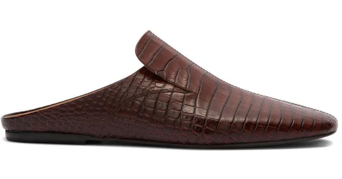 メンズ Dries Van Noten エンボスレザーミュール ブラウン | Lyst