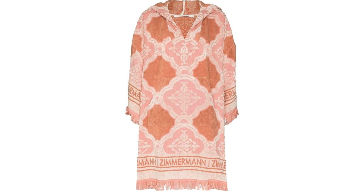 Zimmermann Lola Terry Towel Fringedetail Hooded Dress in Pink Lyst
