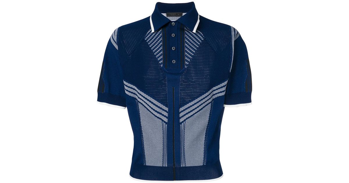 Prada Mixed Panel Knitted Polo Shirt in Blue for Men | Lyst