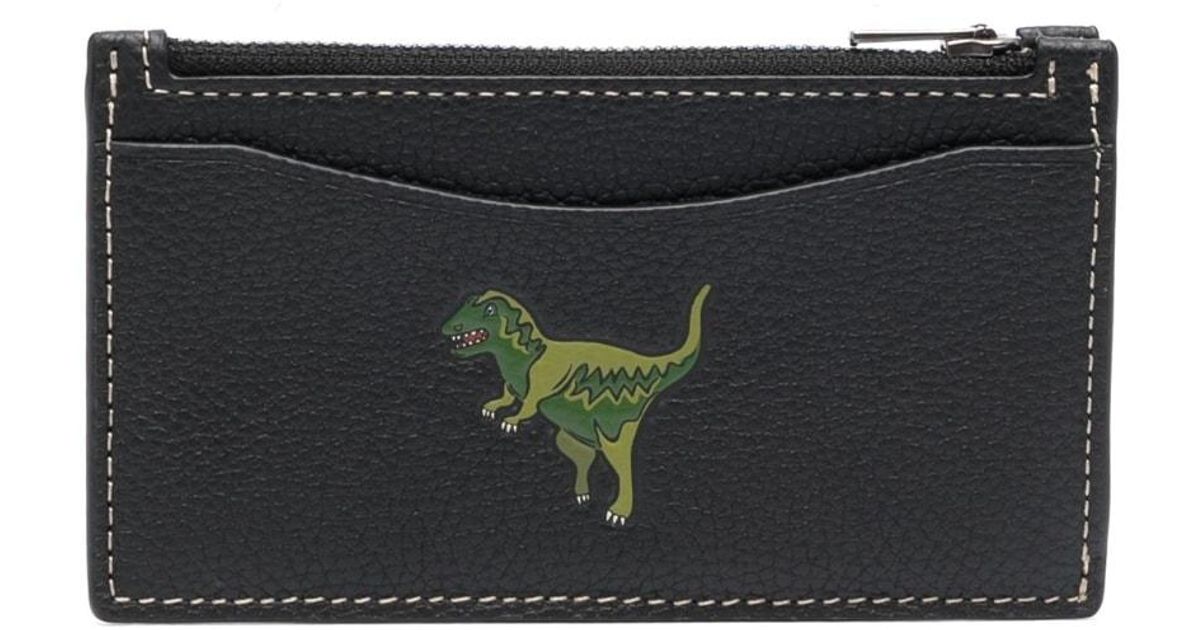 COACH Dinosaurprint Leather Card Holder in Black for Men Lyst