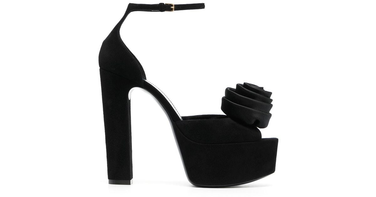 Saint Laurent Jodie Flowerdetail Platform Sandals in Black Lyst