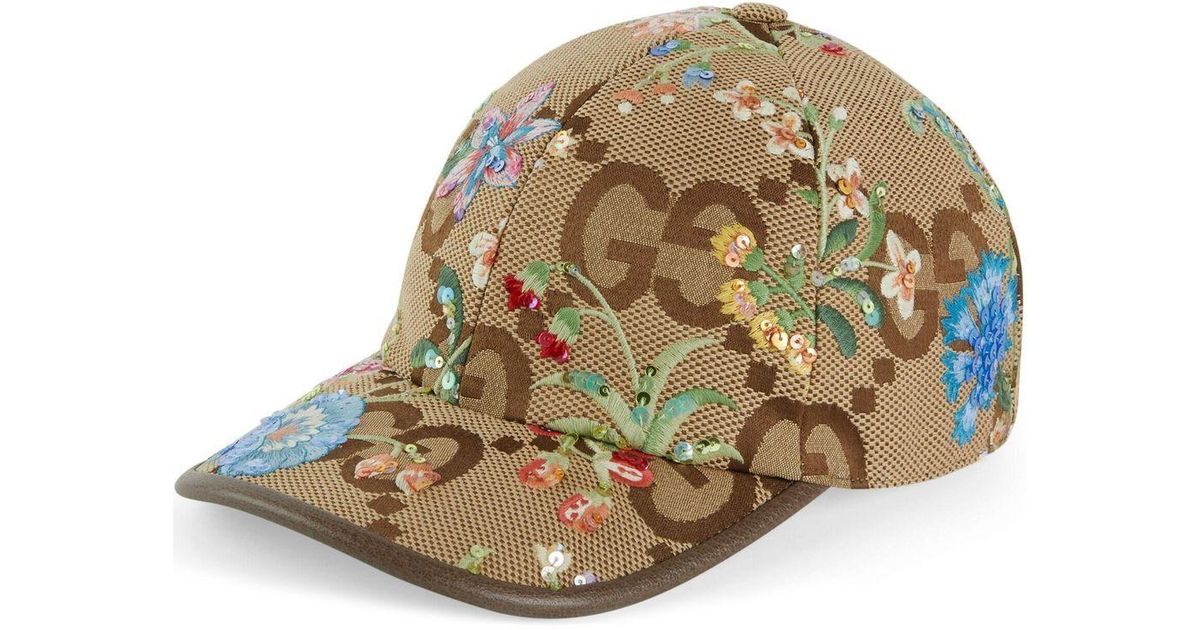 Gucci Jumbo GG Floral-embroidered Cap in Natural for Men | Lyst