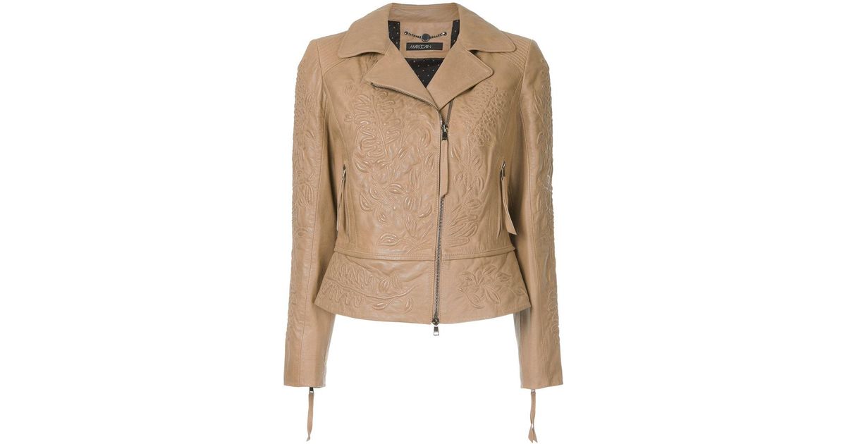 Lyst Marc Cain Embossed Biker Jacket In Brown