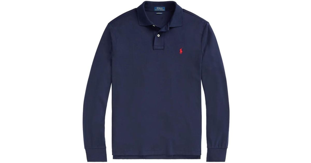 Polo Ralph Lauren Long-Sleeve Logo Polo Shirt in Blue for Men | Lyst