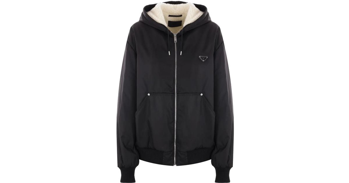Prada Re-Nylon Triangle-Logo Hooded Jacket in Black for Men | Lyst UK