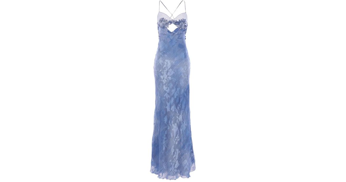 Ermanno Scervino Embroidered Maxi Dress in Blue | Lyst