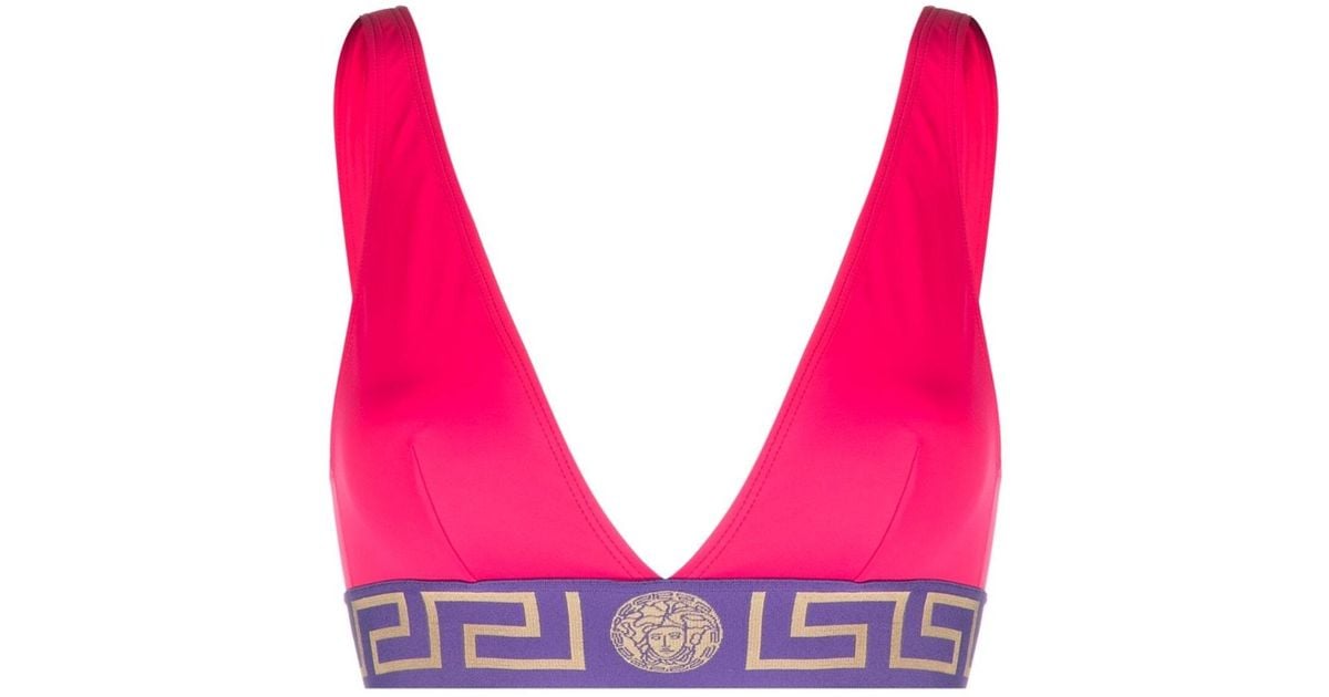 Versace Greca Triangle Bikini Top in Pink | Lyst