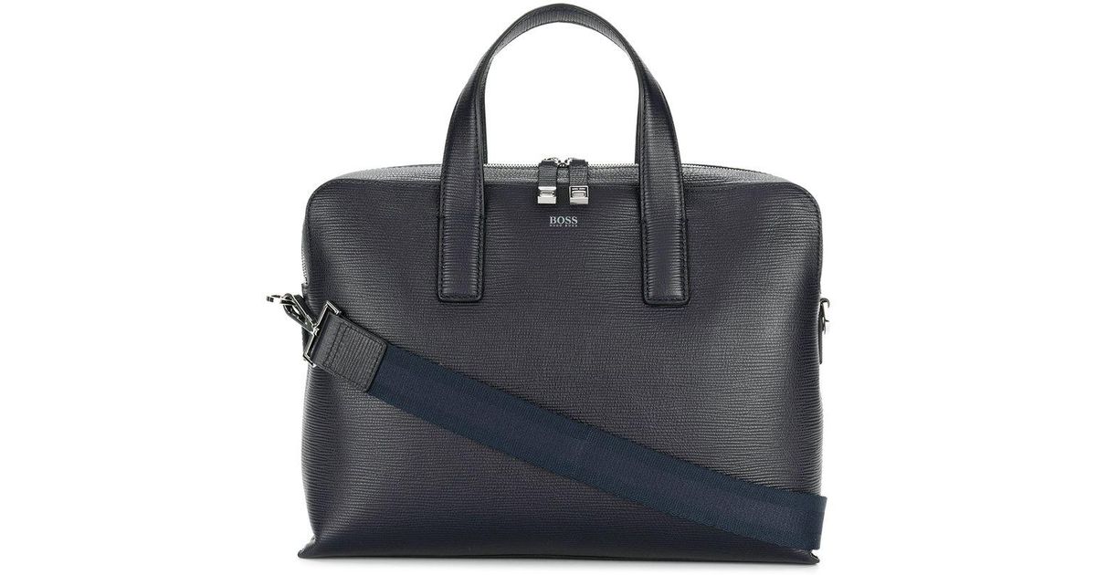BOSS by Hugo Boss Leather Logo Laptop Bag in Blue for Men - Lyst