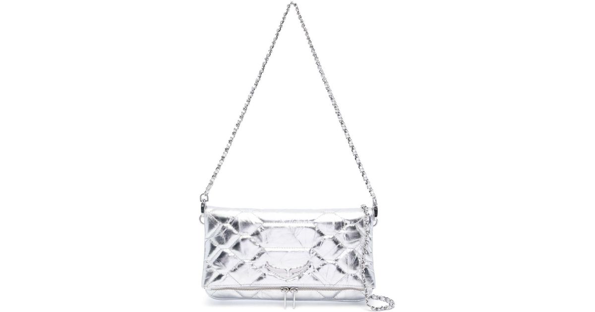Zadig & Voltaire Rock Quilted Metallic Clutch Bag in White Lyst