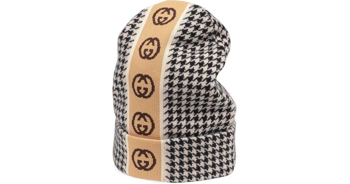 Gucci Wol Muts Met Pied-de-poule Print in het Zwart voor heren - Lyst