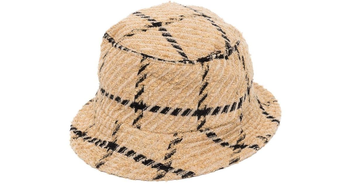 Anine Bing Cami Check Woven Bucket Hat in Brown | Lyst Australia