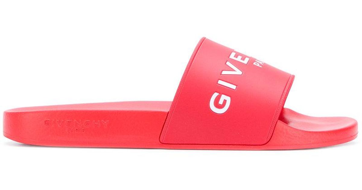 Givenchy Rubber Logo Pool Slides in Red 