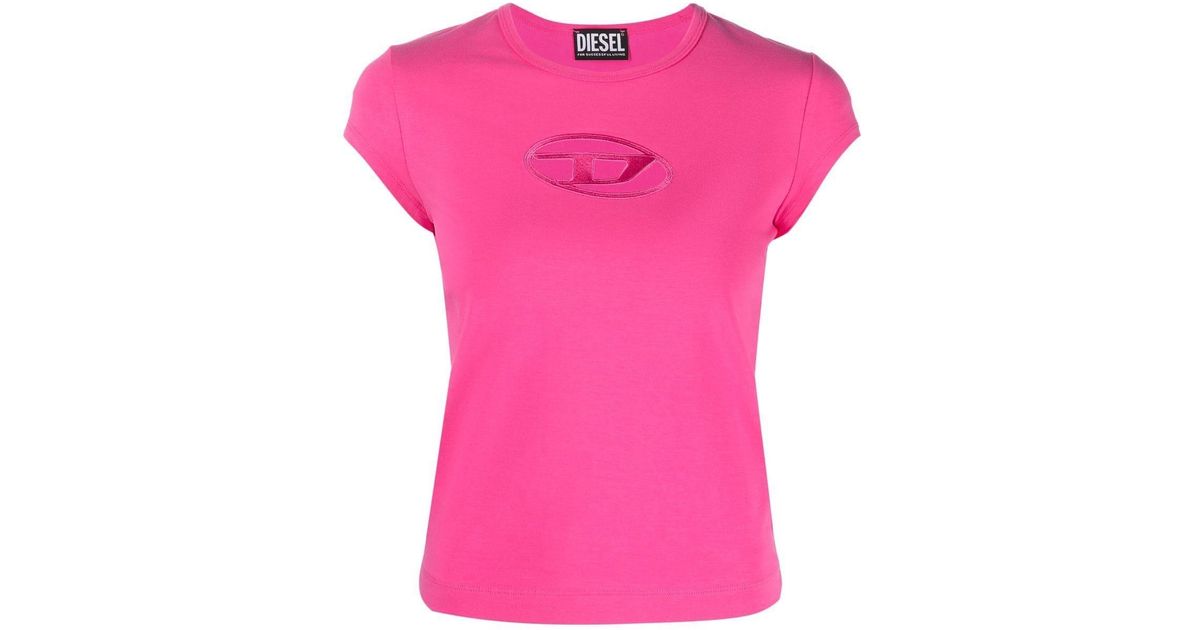 DIESEL Cutout Logo Stretchcotton Tshirt in Pink Lyst