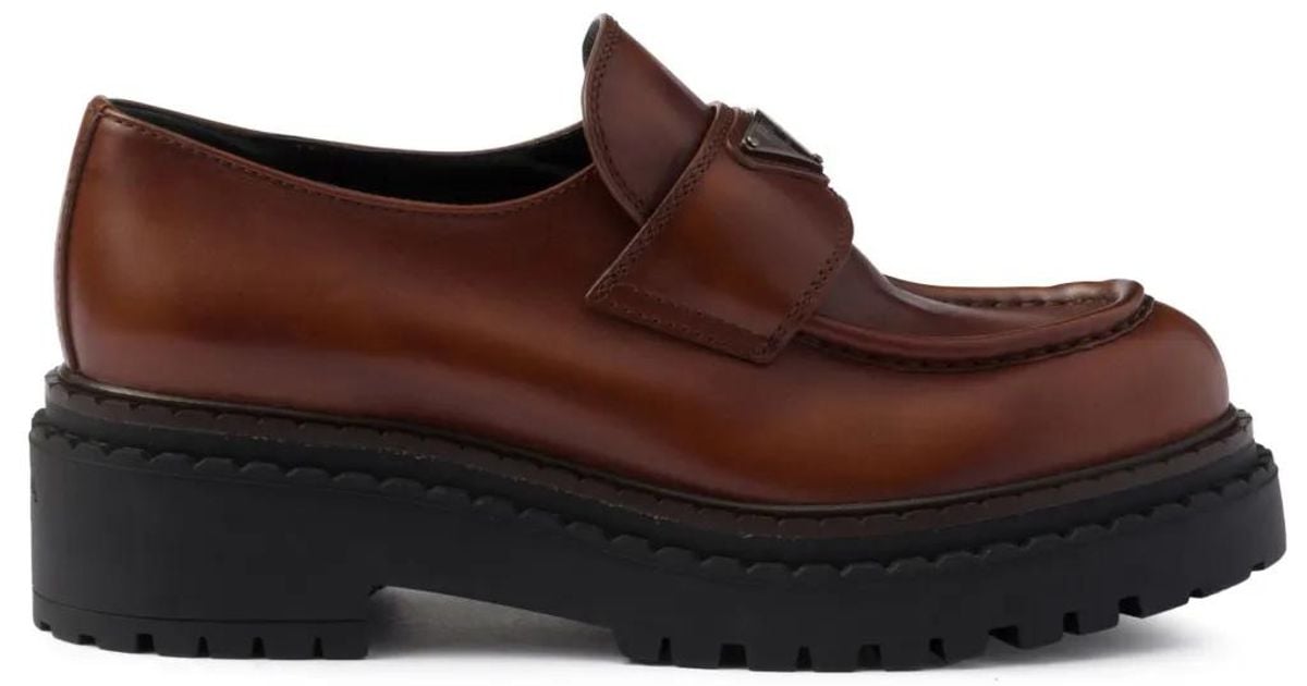 【関税&送料込】Prada Brown Leather Equal Loafers Prada Brushed Leather Loafers | Saks Fifth Avenue