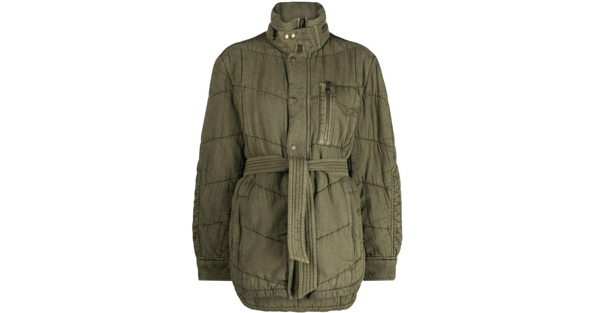 Zadig & Voltaire Kalice Belted Quilted Jacket in Green Lyst