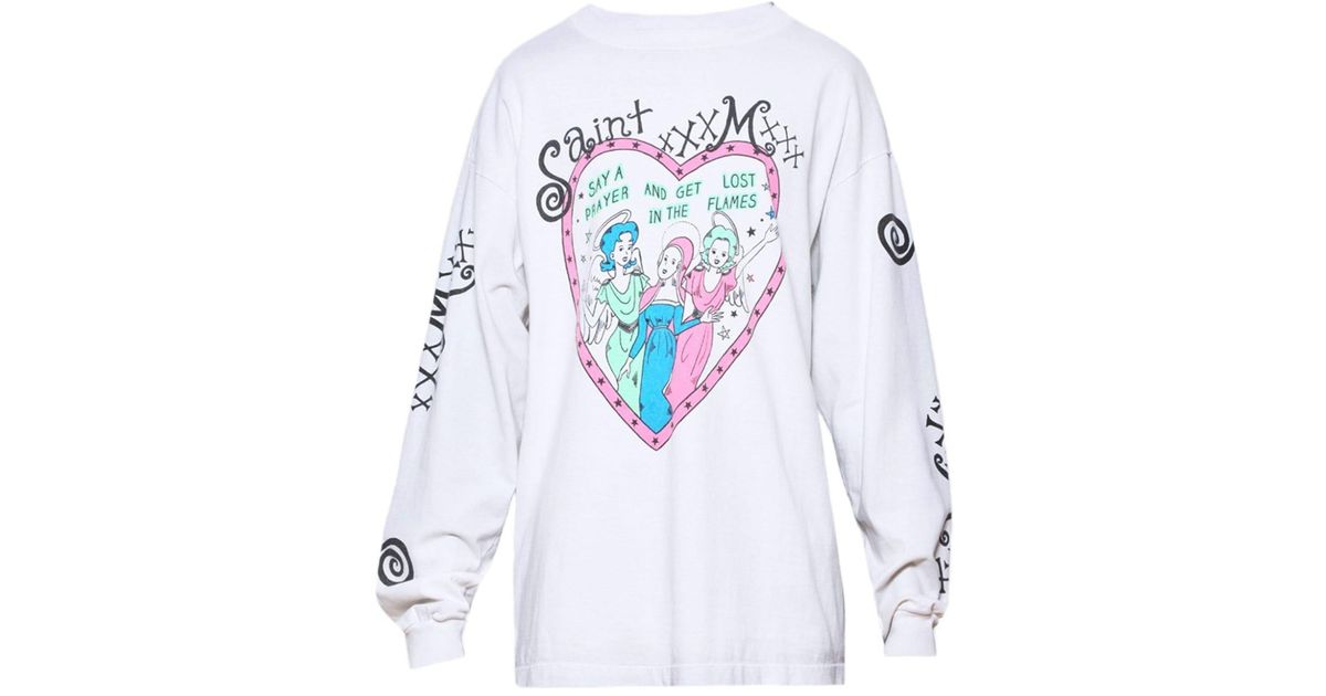 SAINT Mxxxxxx Heart Long-Sleeve T-Shirt in White for Men SAINT Mxxxxxx Heart Long-Sleeve T-Shirt in White for Men