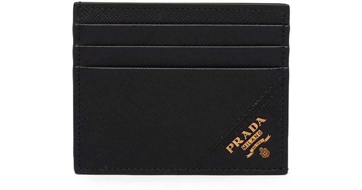 Prada Leather Saffiano Card Holder in Black for Men Lyst