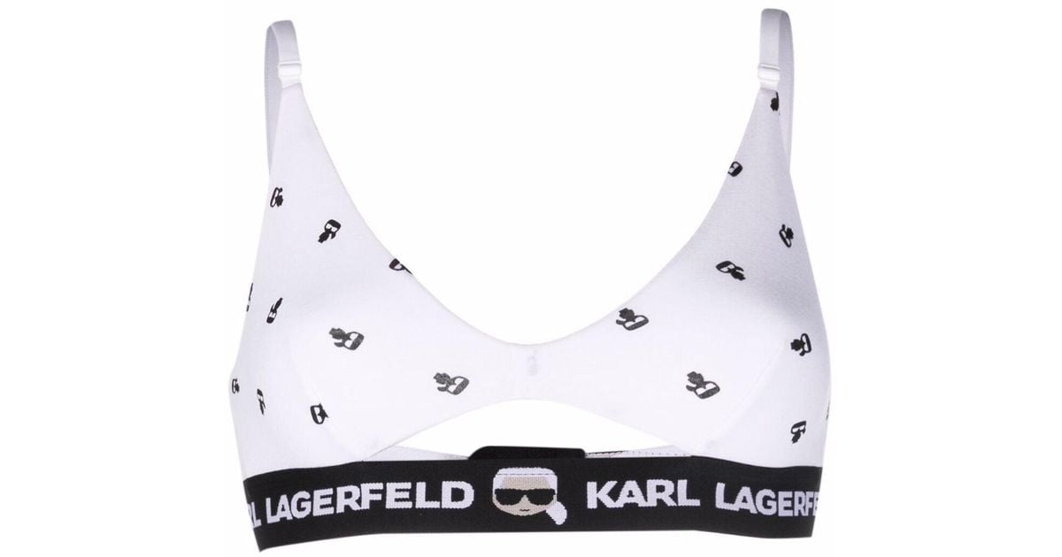 Karl Lagerfeld Ikonik Peephole Logo Bra in White - Lyst