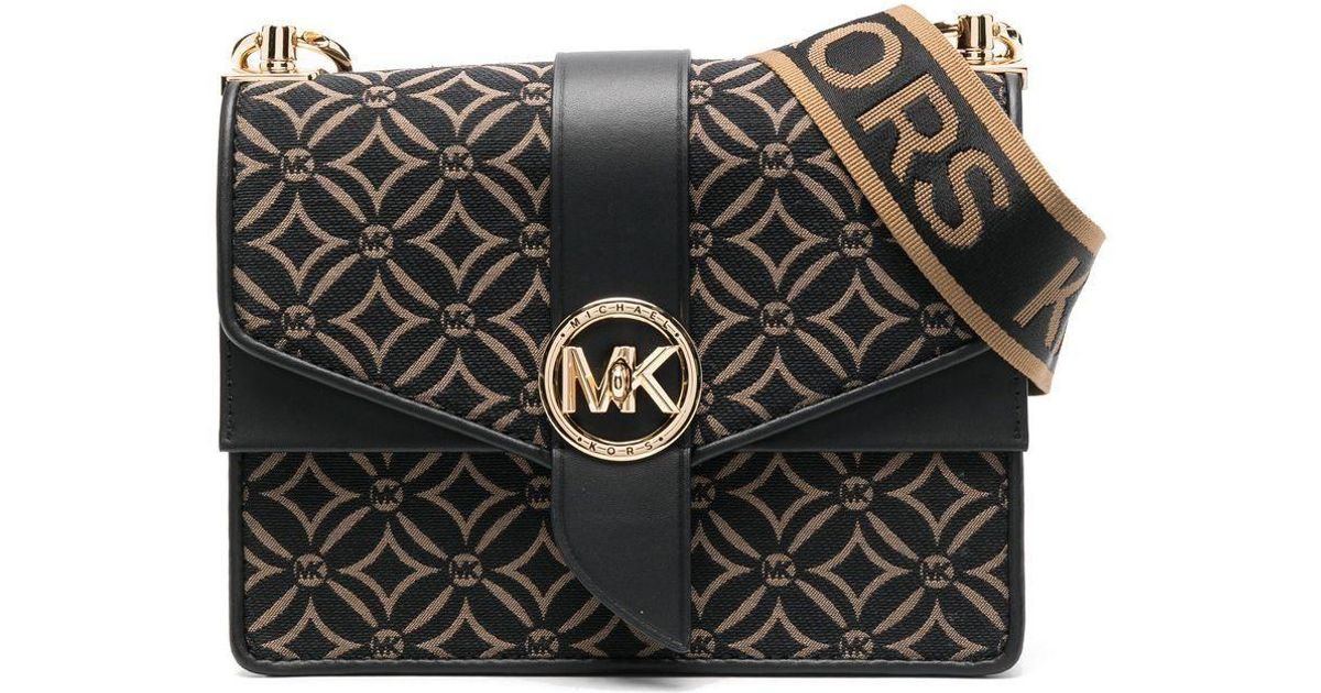 Michael Kors Leather Greenwich Jacquard Crossbody Bag in Black Lyst
