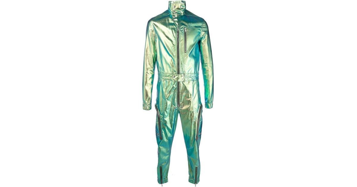Rick Owens Metallic-effect Zip-up Jumpsuit in Blue for Men | Lyst