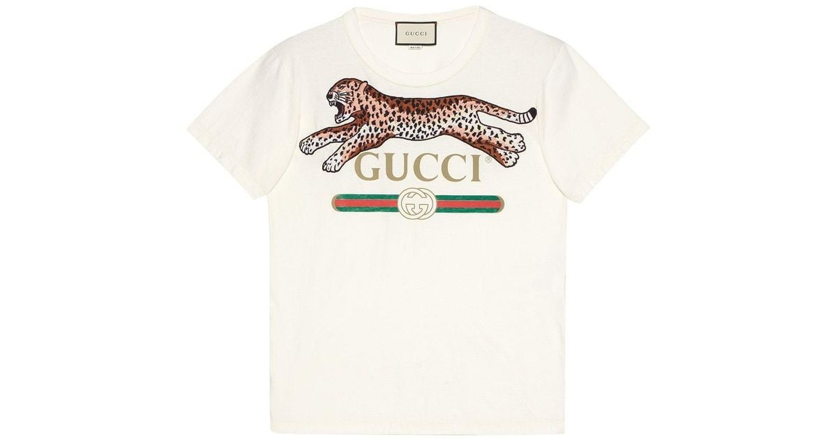 Vandt Socialisme glide Gucci Logo Leopard T-shirt in White for Men | Lyst