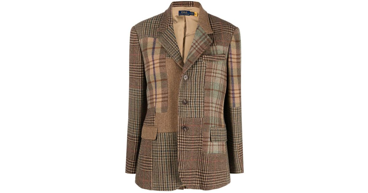Polo Ralph Lauren Patchwork-check Tweed Blazer in Brown | Lyst Canada