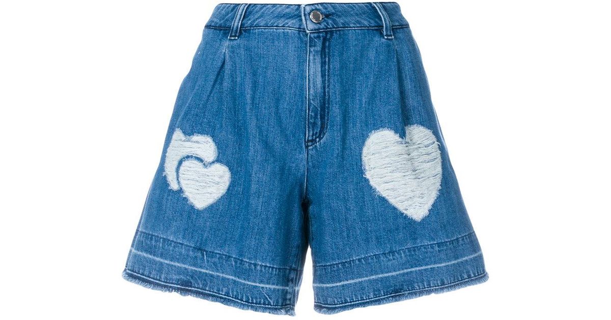 Love Moschino Heart Patch Denim Shorts in Blue - Lyst