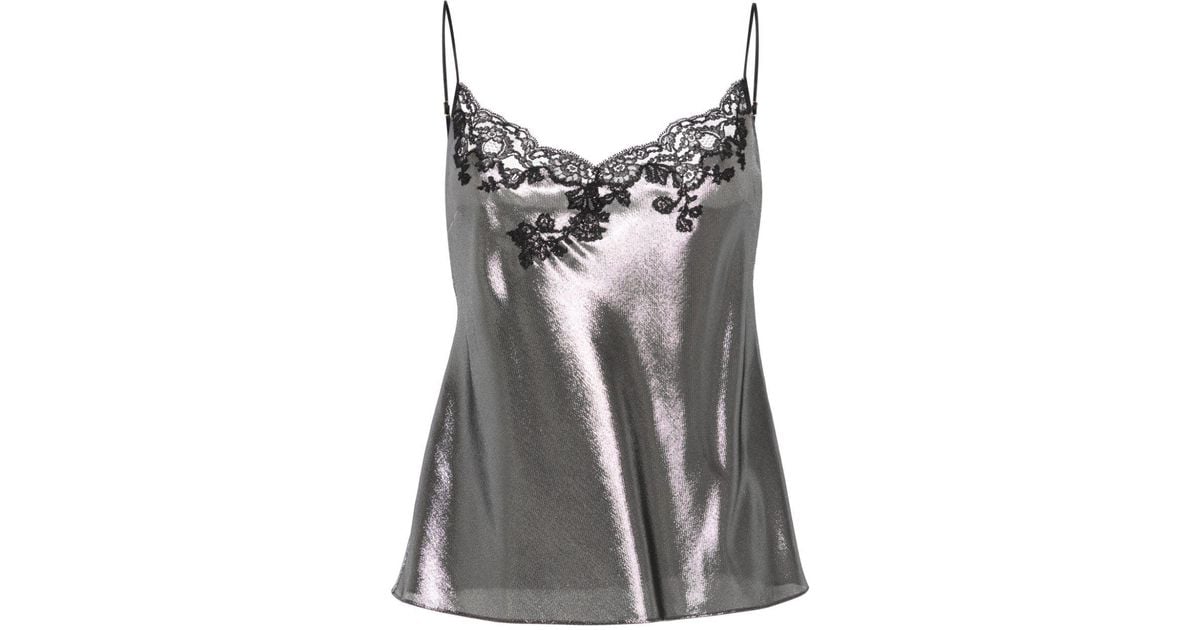 Carine Gilson Lace detail Lurex Camisole in Gray Lyst