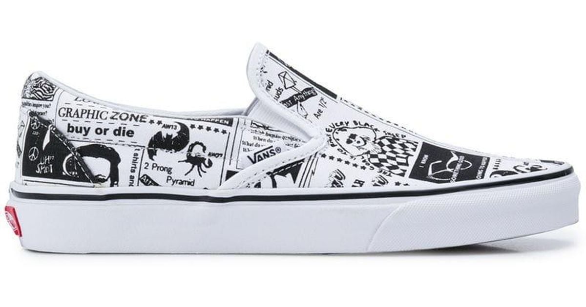 Zapatillas slip-on con motivo de periódico Vans de Cuero de color Blanco |  Lyst