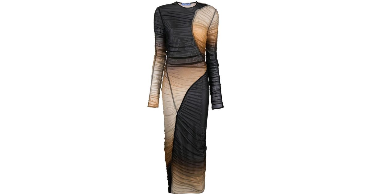 Mugler Panelled Ruched Long-sleeve Dress in Black | Lyst Canada