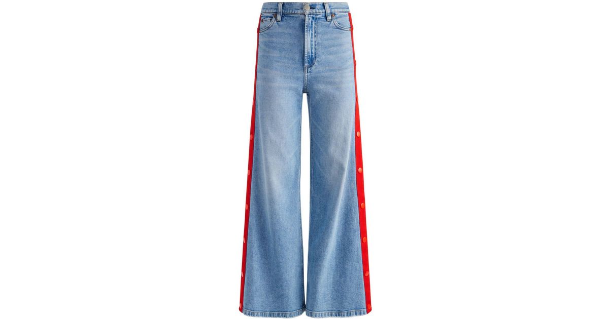 heart on the line side stripe wide leg jeans | leopard