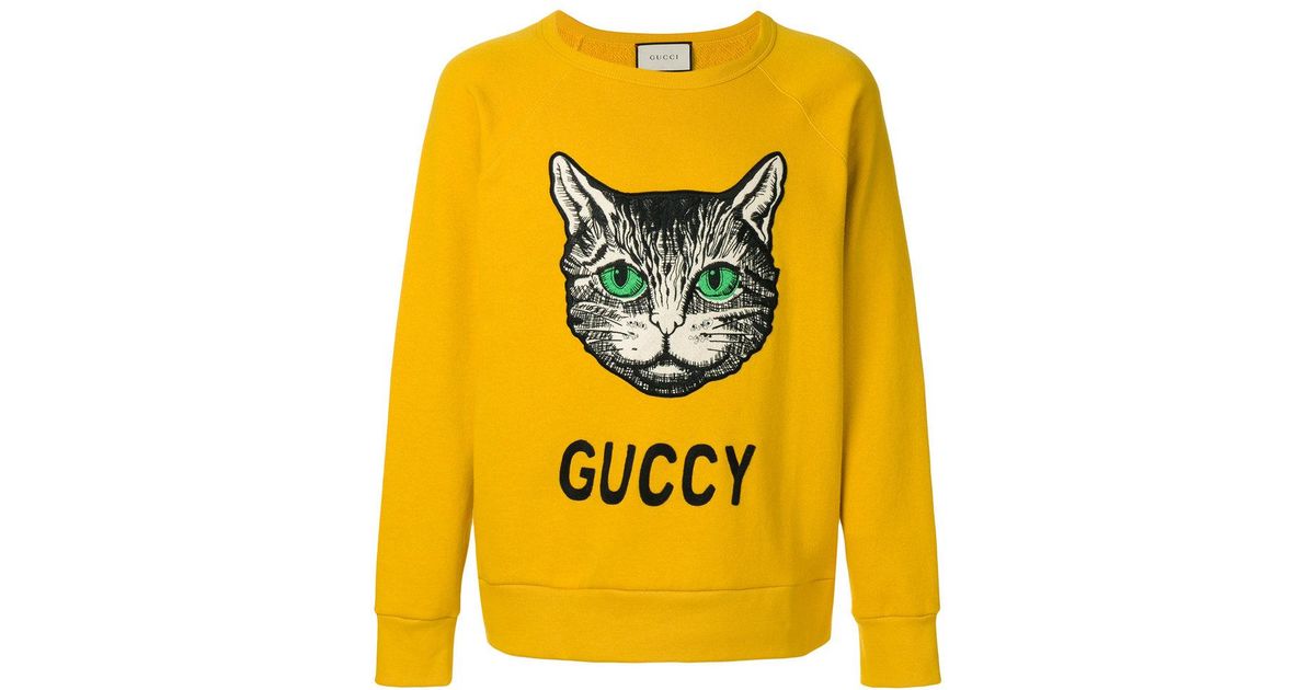 Sudadera con aplique de gato Gucci de Lana de color Amarillo para hombre |  Lyst