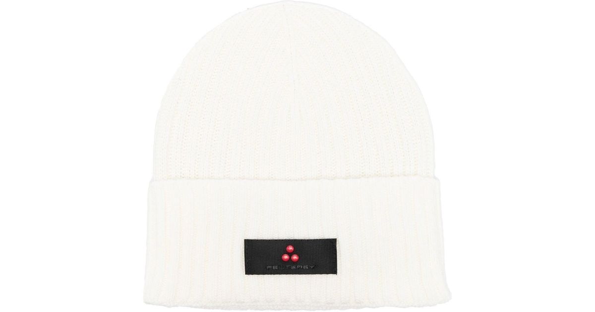 Peuterey Logo Beanie Hat in White for Men | Lyst UK