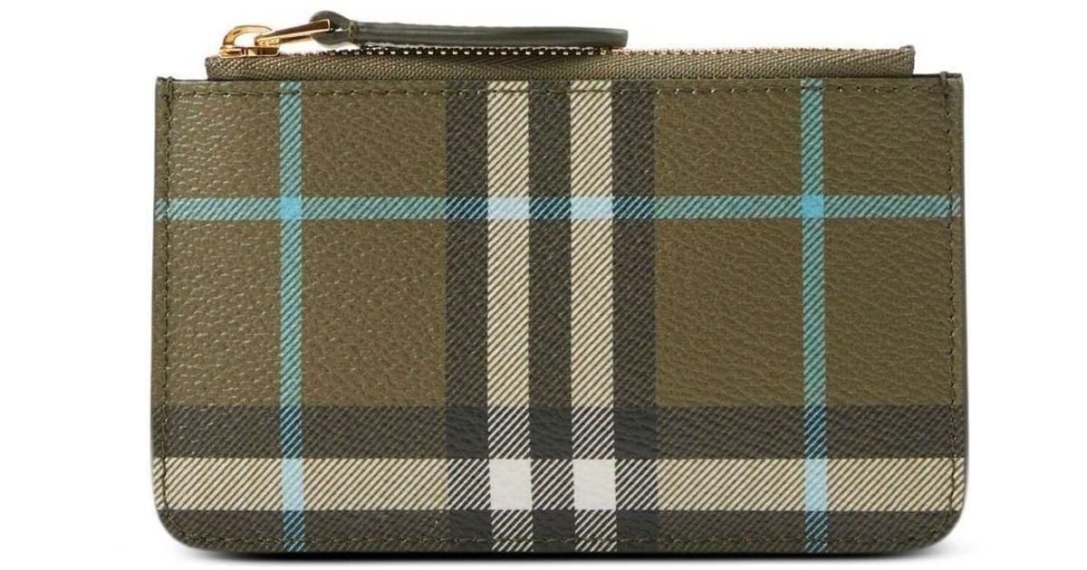 Burberry Olive Green Chain-Detailing Check-Pattern Wallet