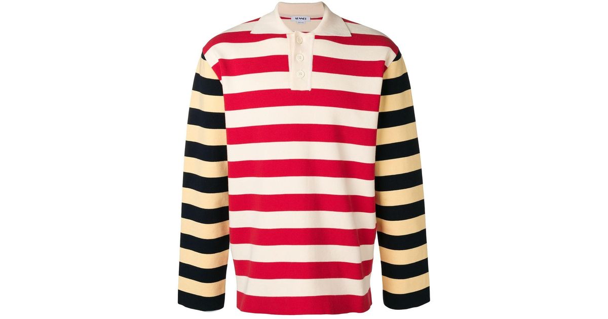 Sunnei Cotton Striped Polo Shirt in Red for Men - Lyst