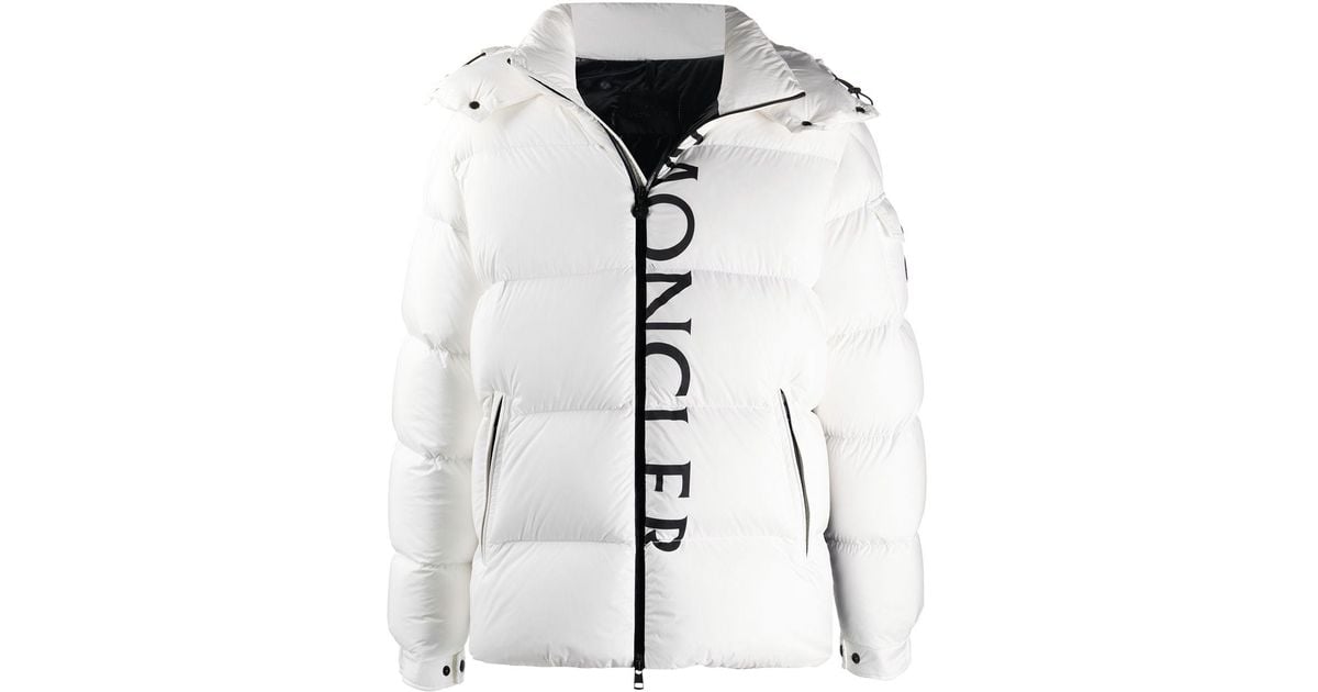 Moncler Logo Print Puffer Jacket in White for Men | Lyst