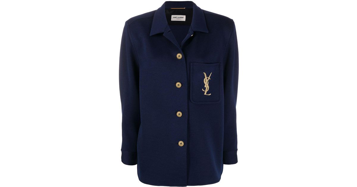 Laurent Logo Ysl Jacket Blue Saint Laurent Logo Embroidered Shirt