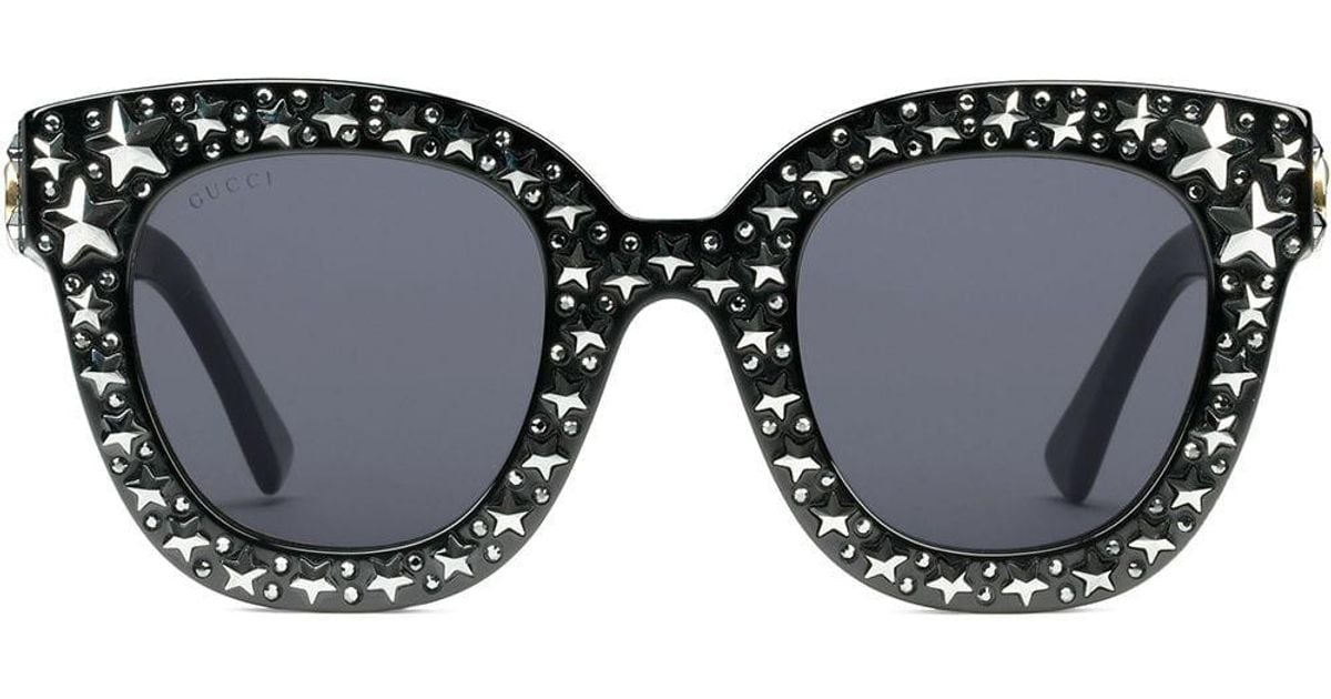 Gucci Star Embellished Sunglasses in Black | Lyst